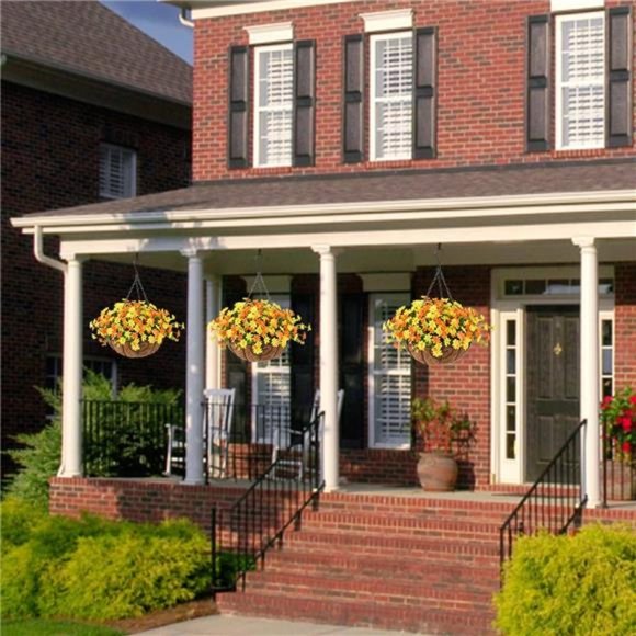 Artificial Flowers Hanging Basket for Outdoor Indoor, Fake Daisy Flowers - Picture 3 of 6